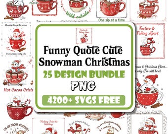 Grappige sneeuwpop kerst PNG-bundel | Ontwerpen met warme cacao (digitale download)