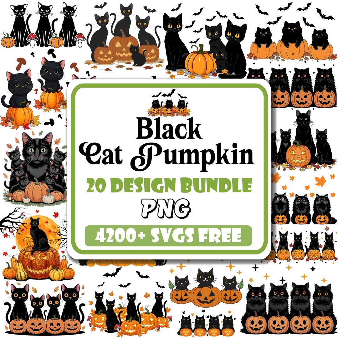 Black Cat Pumpkin PNG Bundle | Retro Halloween Graphics (digital ...