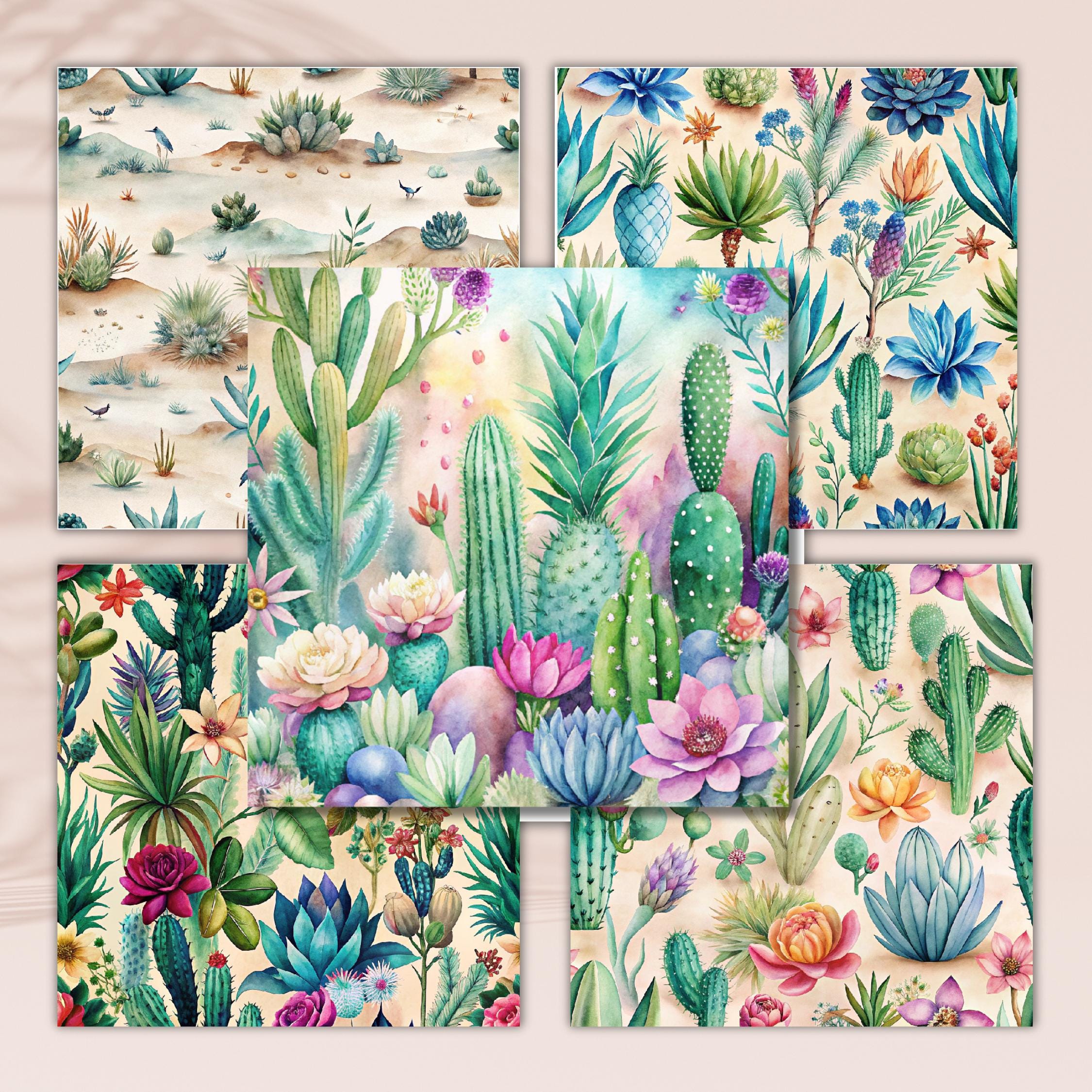 Simplicity Cactus Pattern Cactus Seamless Patterns: Printable Crafting Paper (digital Download ...
