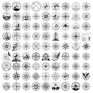 Peut inclure: Une collection de motifs de boussoles en noir et blanc, chacun avec des illustrations uniques. Les boussoles pr&eacute;sentent divers th&egrave;mes, notamment des animaux, des paysages et des &eacute;l&eacute;ments nautiques. Les motifs sont d&eacute;taill&eacute;s et adapt&eacute;s &agrave; diverses applications.