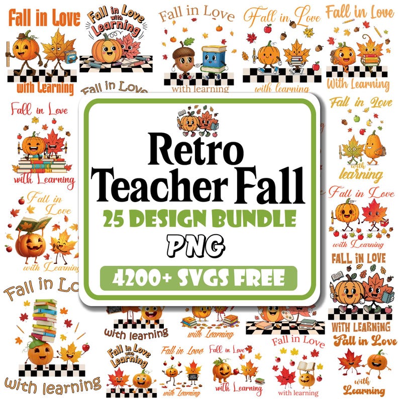 Retro Teacher Fall PNG Bundle: Thanksgiving & Autumn Designs (digital ...