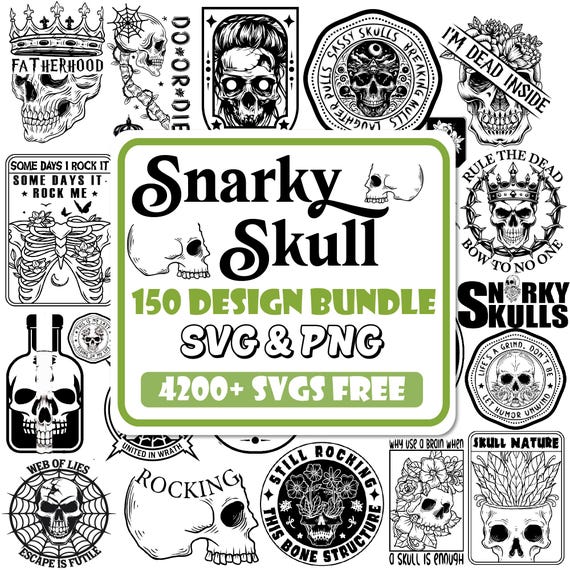 Snarky Skull SVG Bundle: Sarcastic Humor Designs (PNG)