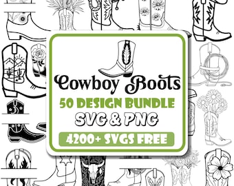 Cowboystövlar SVG-paket | Western Floral Boots Line Art (digital nedladdning)