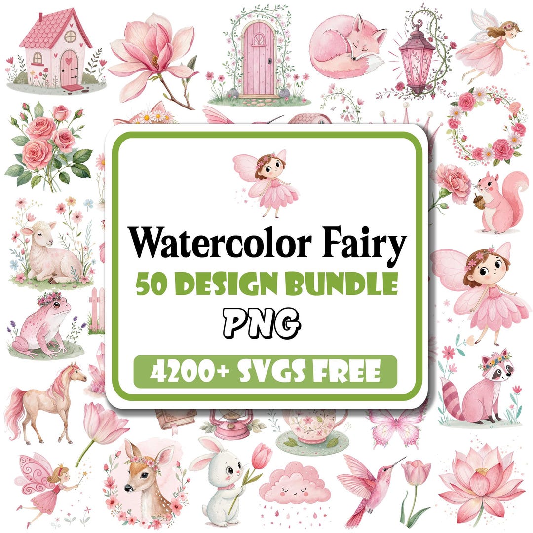 Watercolor Fairy PNG Bundle | Floral, Mushroom, House Clipart (digital ...