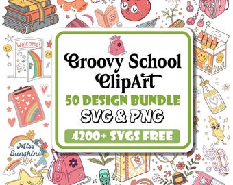 Groovy School Clipart Bundle | Retro Classroom Designs (SVG & PNG)