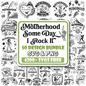 Motherhood Rockstar Mom SVG-paket: Skallskelettdesigner, allmän design för sublimering (digital nedladdning)