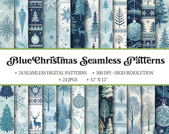 Blue Christmas Seamless Pattern Bundle | Holiday Crafting (Digital Download)
