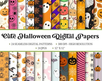 Cute Halloween Digital |Halloween Background Paper |Pumpkin Pattern Seamless Pattern Bundle |Printable Pattern Paper |Ghost Theme Pattern