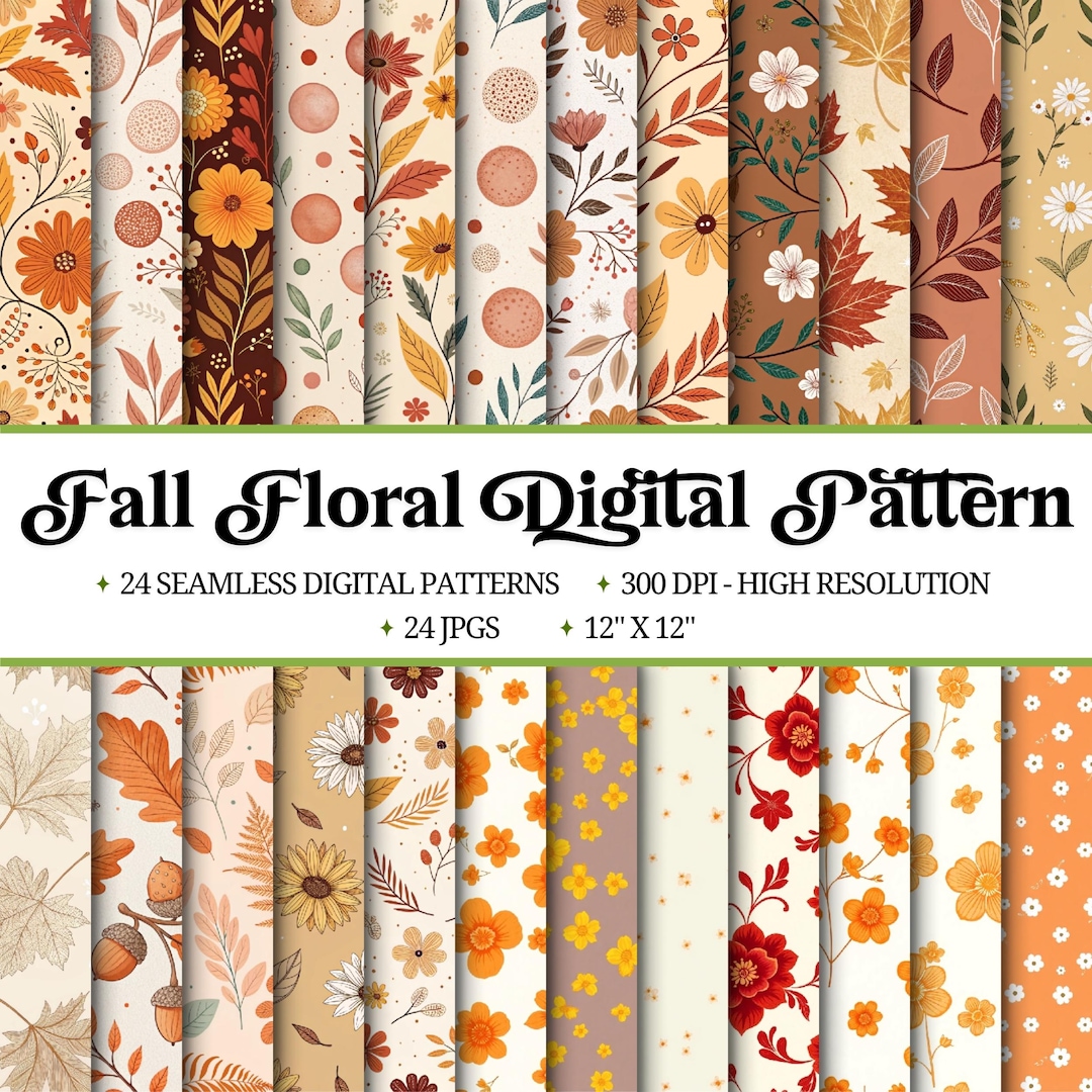 Fall Floral Seamless Pattern Bundle: Autumn Backgrounds (digital ...