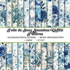 Toile De Jouy Seamless Digital Patterns |Printable Digital Paper |Toile De Jouy Background Paper |Vintage Floral Crafting Digital Paper