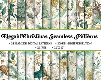 Elegant Christmas Digital Paper | Seamless Holiday Patterns (Digital Download)
