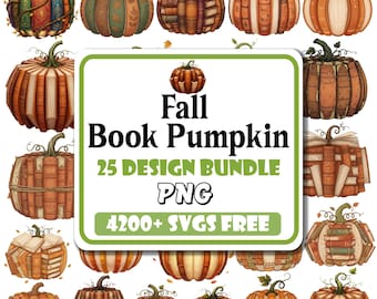 Fall Book Pumpkin PNG Bundle | Retro Halloween Designs (Digital Download)