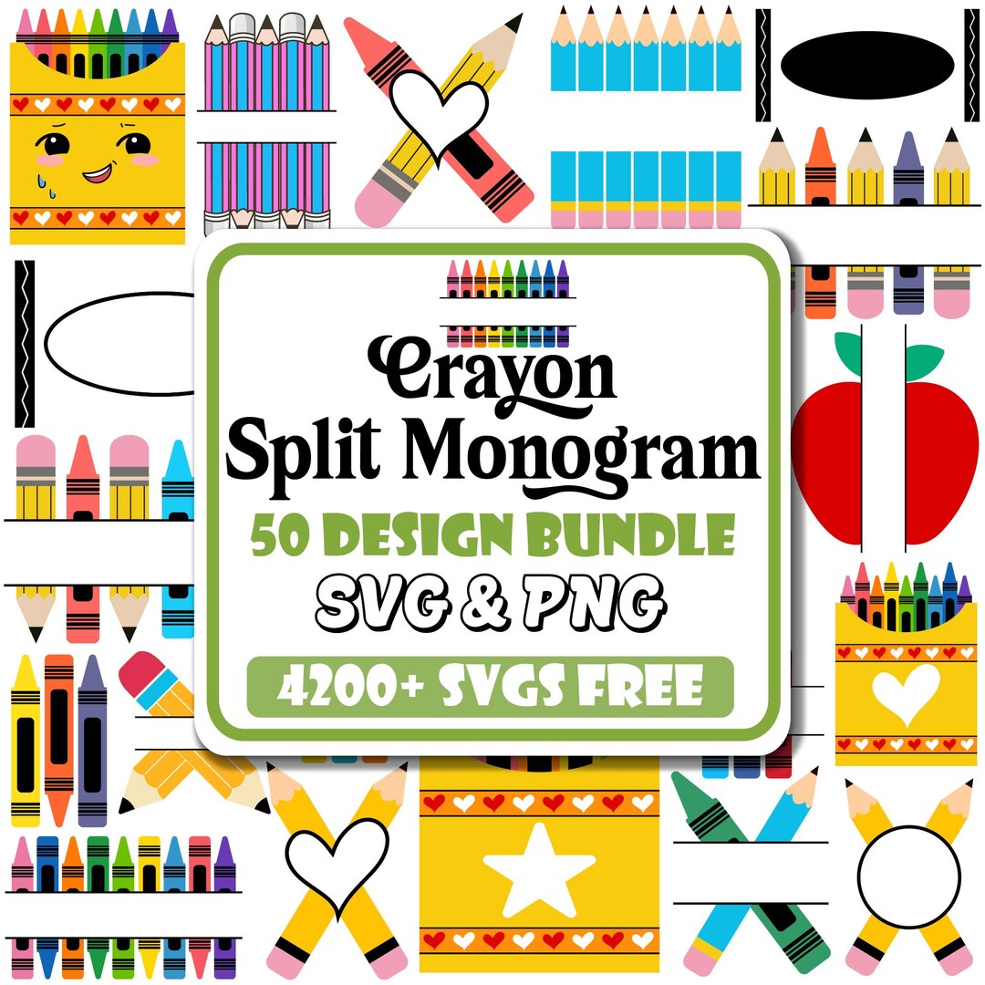 Crayon Split Monogram SVG Bundle | School Designs (digital Download) - Etsy