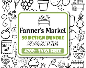 Farmer's Market SVG Bundle |Whimsical Icon Svg |Doodle Vegetable Market Svg |Farm Vegetable Svg |Farm Fruits Svg |Hand Drawn Vegetable Svg