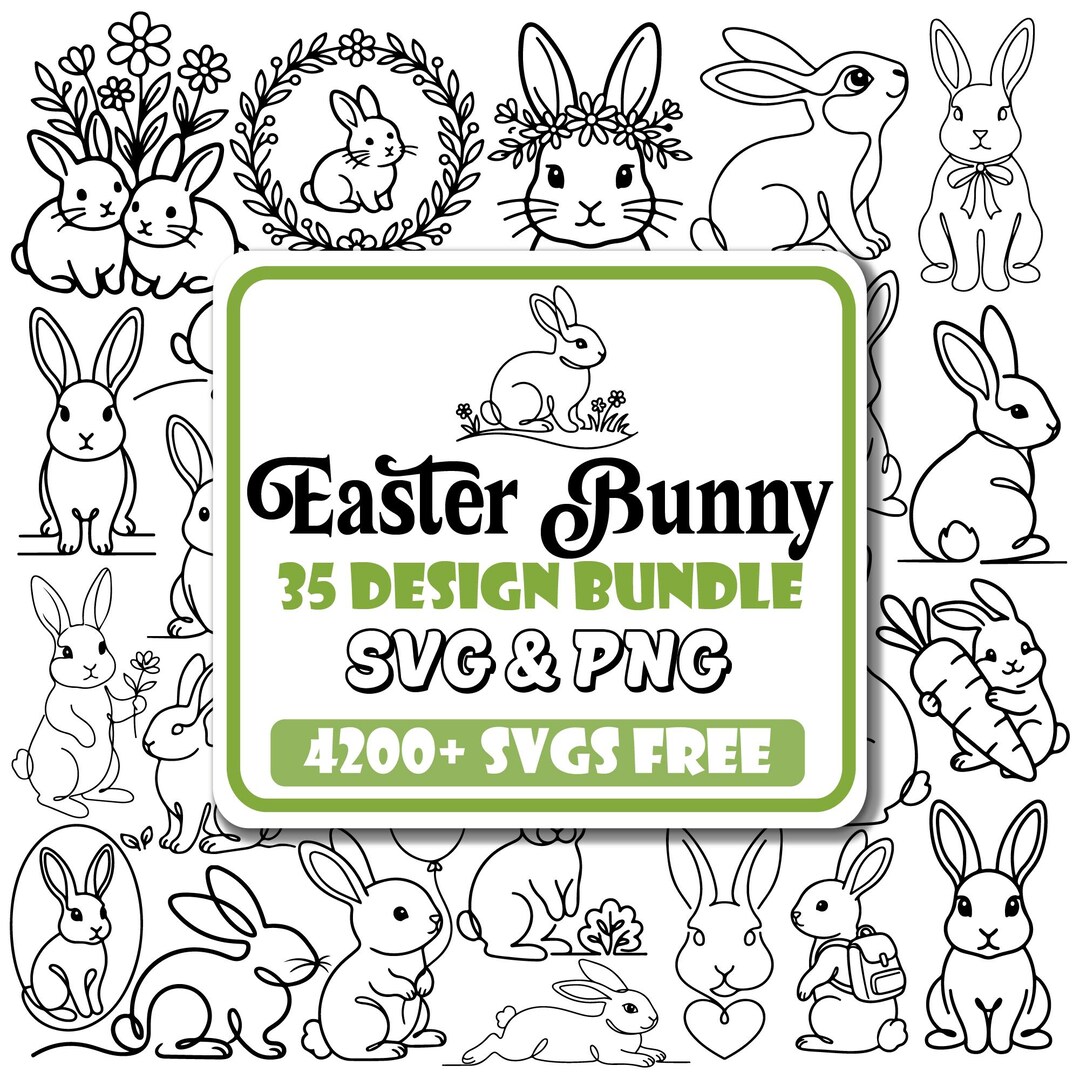 Easter Bunny SVG Bundle |easter Bunny Outline Svg |happy Easter Svg ...