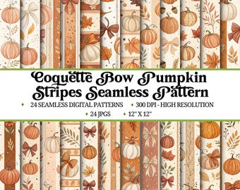 Bow Pumpkin Seamless Pattern Bundle | Fall Digital Paper (Digital Download)