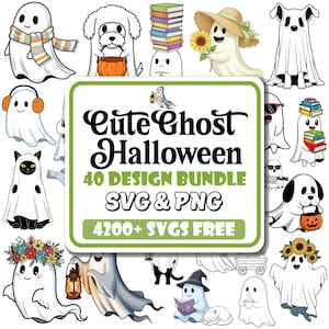 Cute Ghost Halloween SVG BundleGhost Reading Svg |Funny Ghost Svg |Dog Ghost |Retro Ghost |Spooky Season Svg |Retro Halloween Ghost Svg |