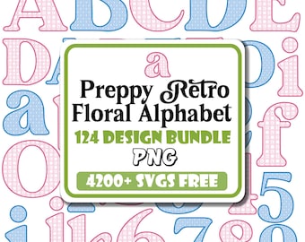 Retro Blumen Alphabet PNG Bündel | Pastell Buchstaben