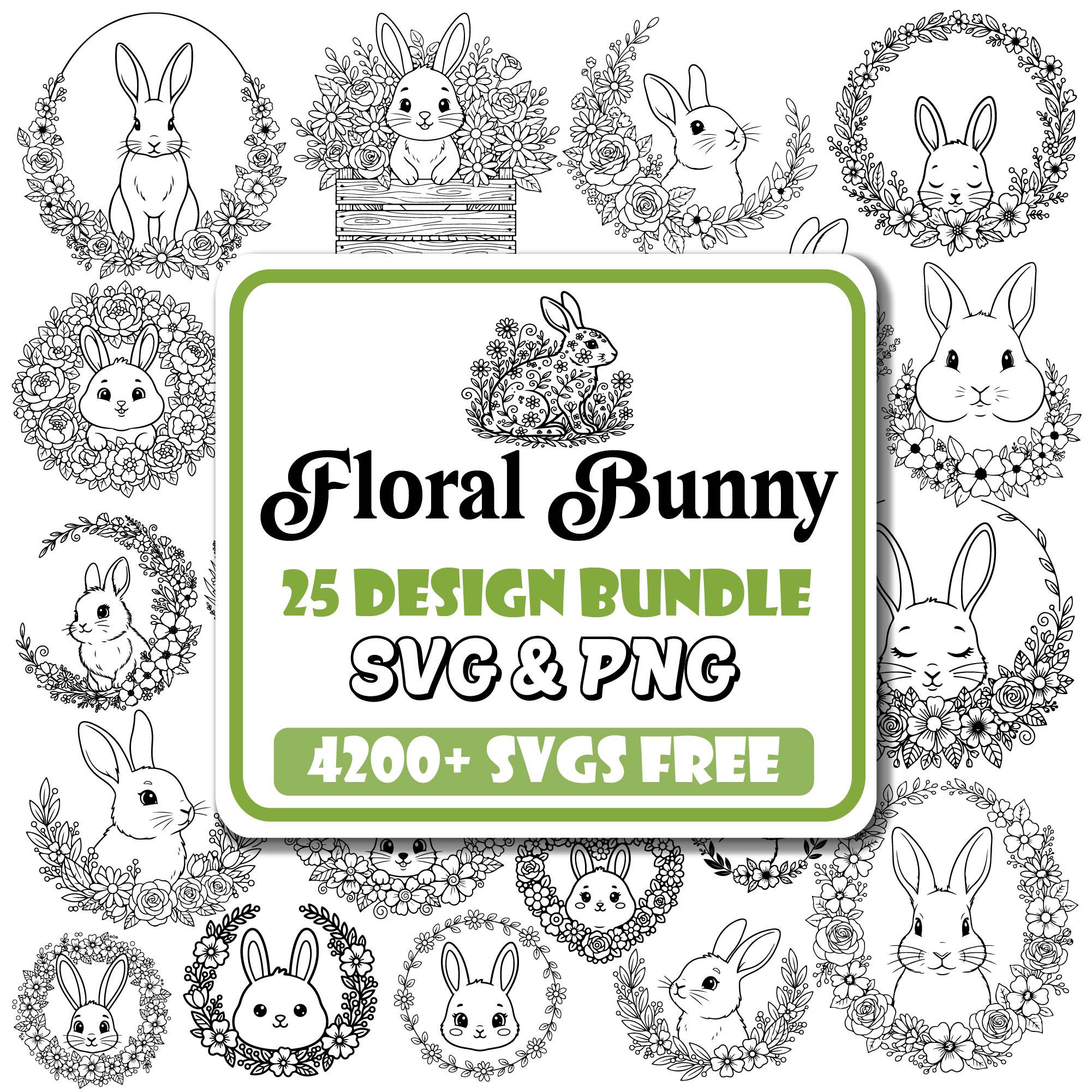 Floral Bunny Svg Bundle |bunny Clipart Png |bunny With Flowers Outline ...