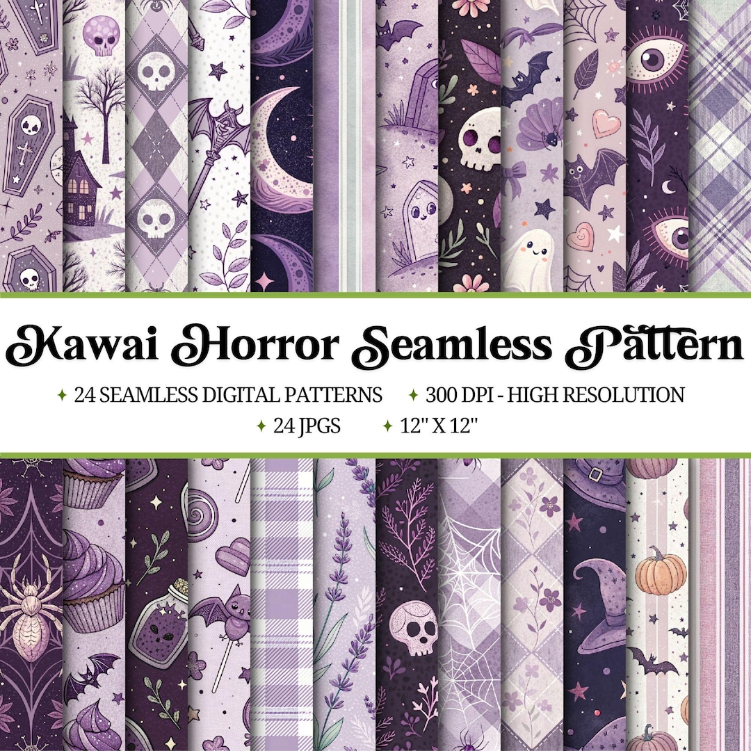 Horror Drawing Patterns Kawaii Horror Seamless Patterns Bundle |printable Digital Pattern ...