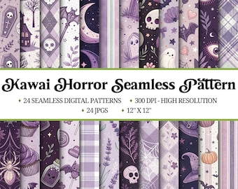 Kawaii horror Seamless Patterns Bundle |Printable Digital Pattern |Halloween Craft Paper |Spooky Cute Wrap Paper |Horror Digital Background