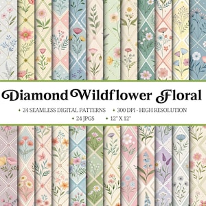 Diamant vildblommig sömlös blommönster (digital nedladdning)