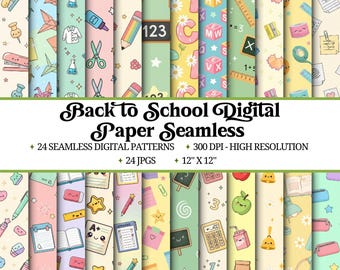 School Supplies Digital Paper | Seamless Kawaii Pattern (Digital Download)