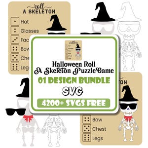 Halloween Roll A Skeleton-pusselspel: Laserskuret SVG-paket | Allmän design för sublimering (digital nedladdning)
