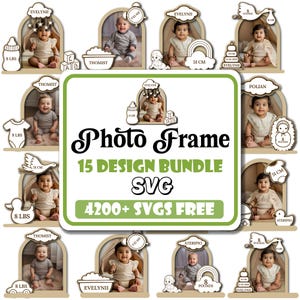 Photo Frame Laser Cut SVG Bundle |Announcement Photo Frame |Home Decor Svg |Birth Details Frame |Wooden Photo Frame |Baby Memory Frame Svg