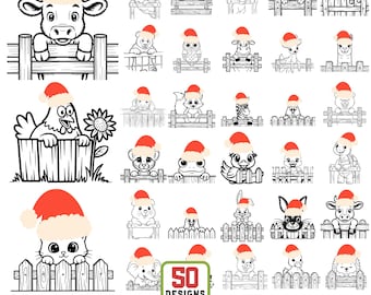 Christmas Farm Animals Peeking Fence SVG Bundle (Digital Download)