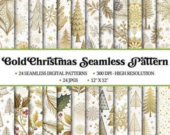 Gold Christmas Seamless Pattern | Holiday Digital Paper (PDF)