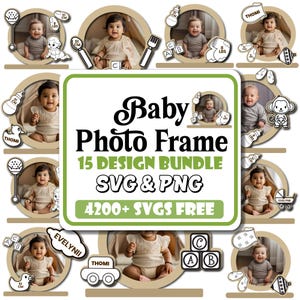 Baby Photo Frames Laser Cut SVG Bundle |Announcement Photo Frame |New Born Chart Svg |Newborn Stats Frame Svg |Baby Memorial Photo Frame Svg