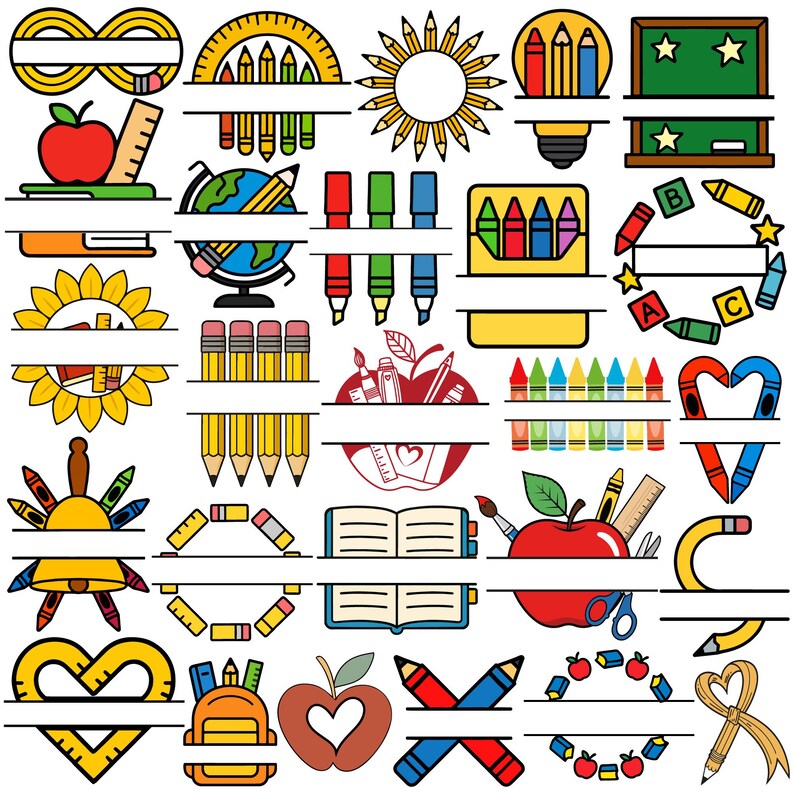 Teacher Monogram SVG Bundle: Apple & School Designs (digital Download ...