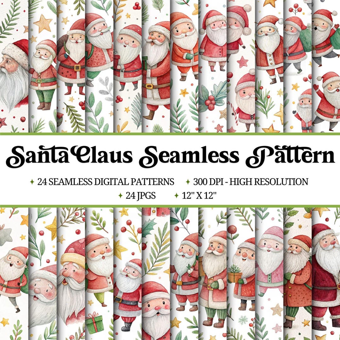 Large Santa Pattern Santa Claus Seamless Pattern Bundle |christmas Crafting Pattern |santa ...