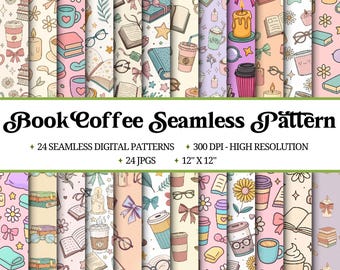 Paquete de patrones sin costuras "Libros y café" (descarga digital)
