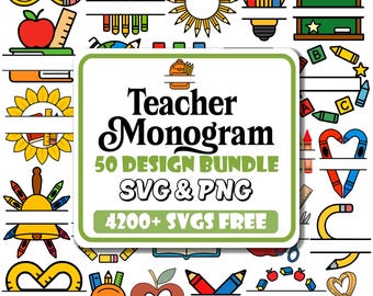 Teacher Monogram SVG Bundle: Apple & School Designs (Digital Download)