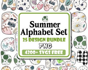 Summer Floral Alphabet PNG Bundle: Hot Days, Vacation Letters (Digital Download)