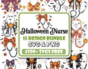PNG-bundel Halloweenverpleegster: spookachtig stethoscoopontwerp (digitale download)