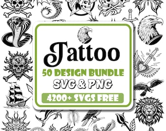 Tattoo SVG Bundle: Skull, Butterfly, Dragon, Floral Designs (Digital Download)