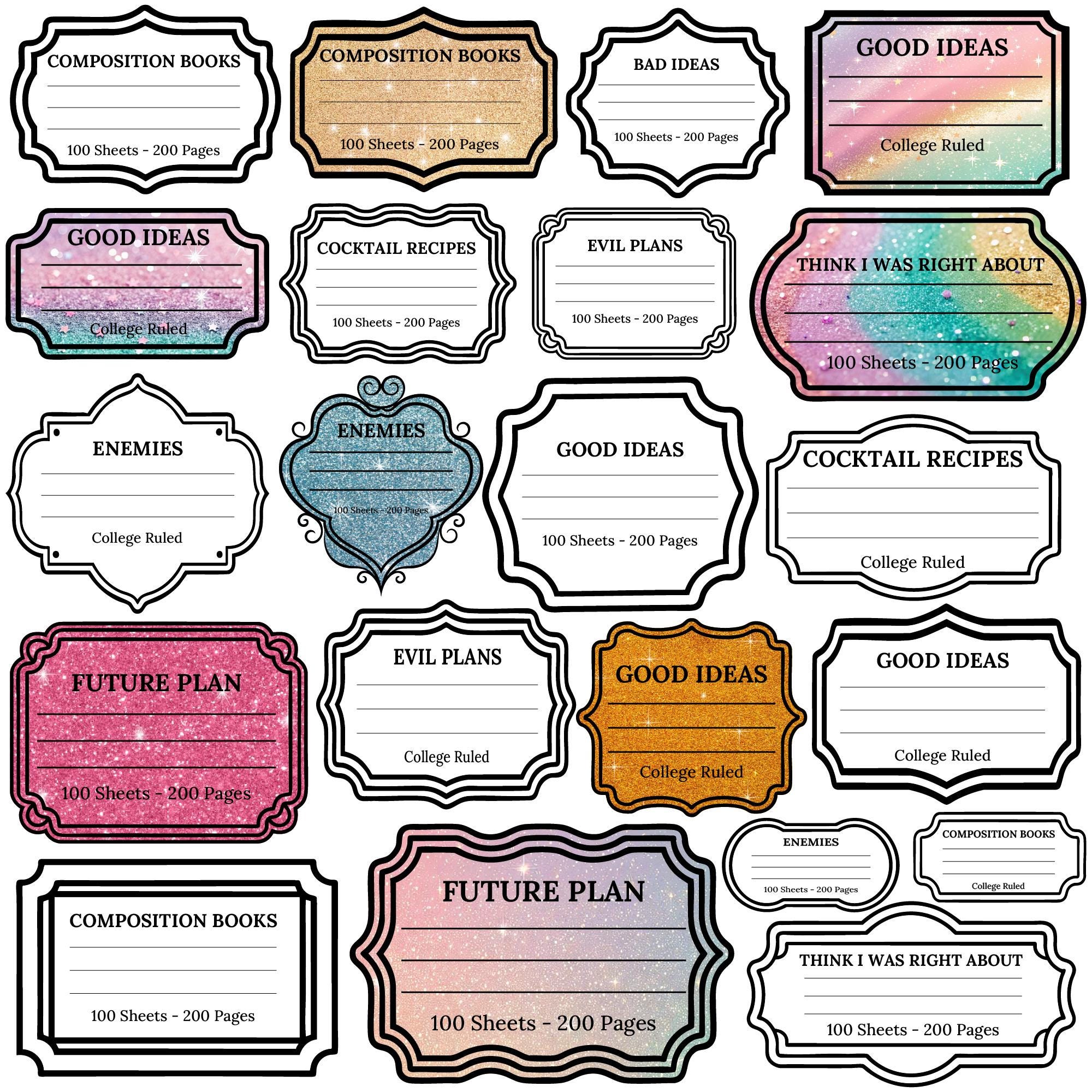 Composition Book Label SVG Bundle | School Notebook Labels (digital ...