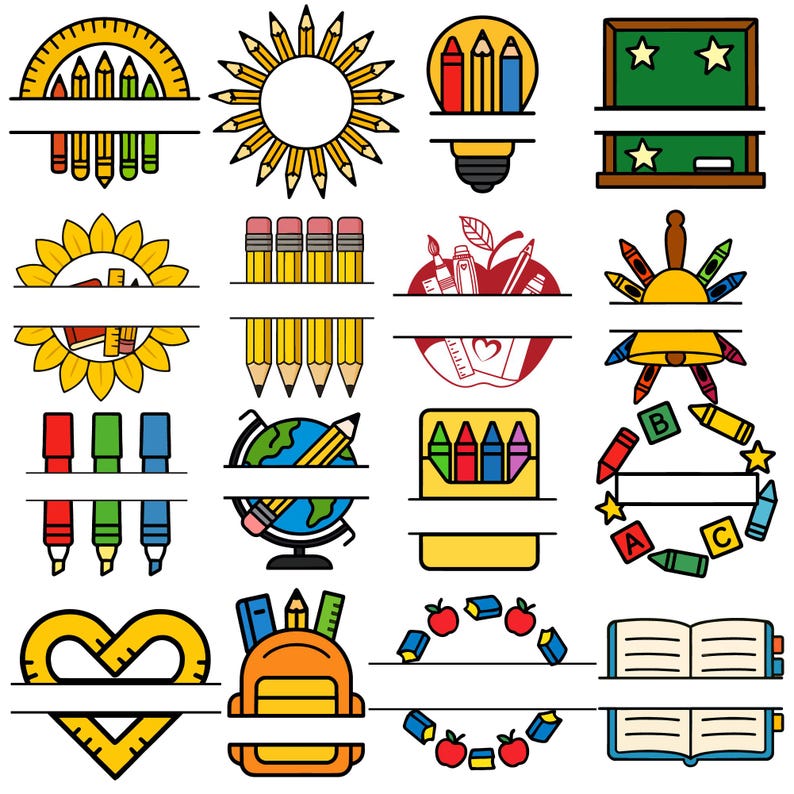 Teacher Monogram SVG Bundle: Apple & School Designs (digital Download ...