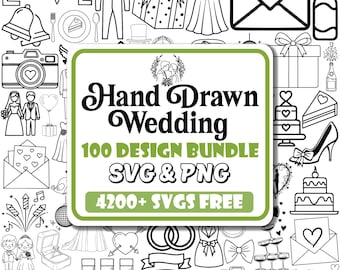 Hand Drawn Wedding Icons SVG Bundle | Bridal Design Set (Digital Download)