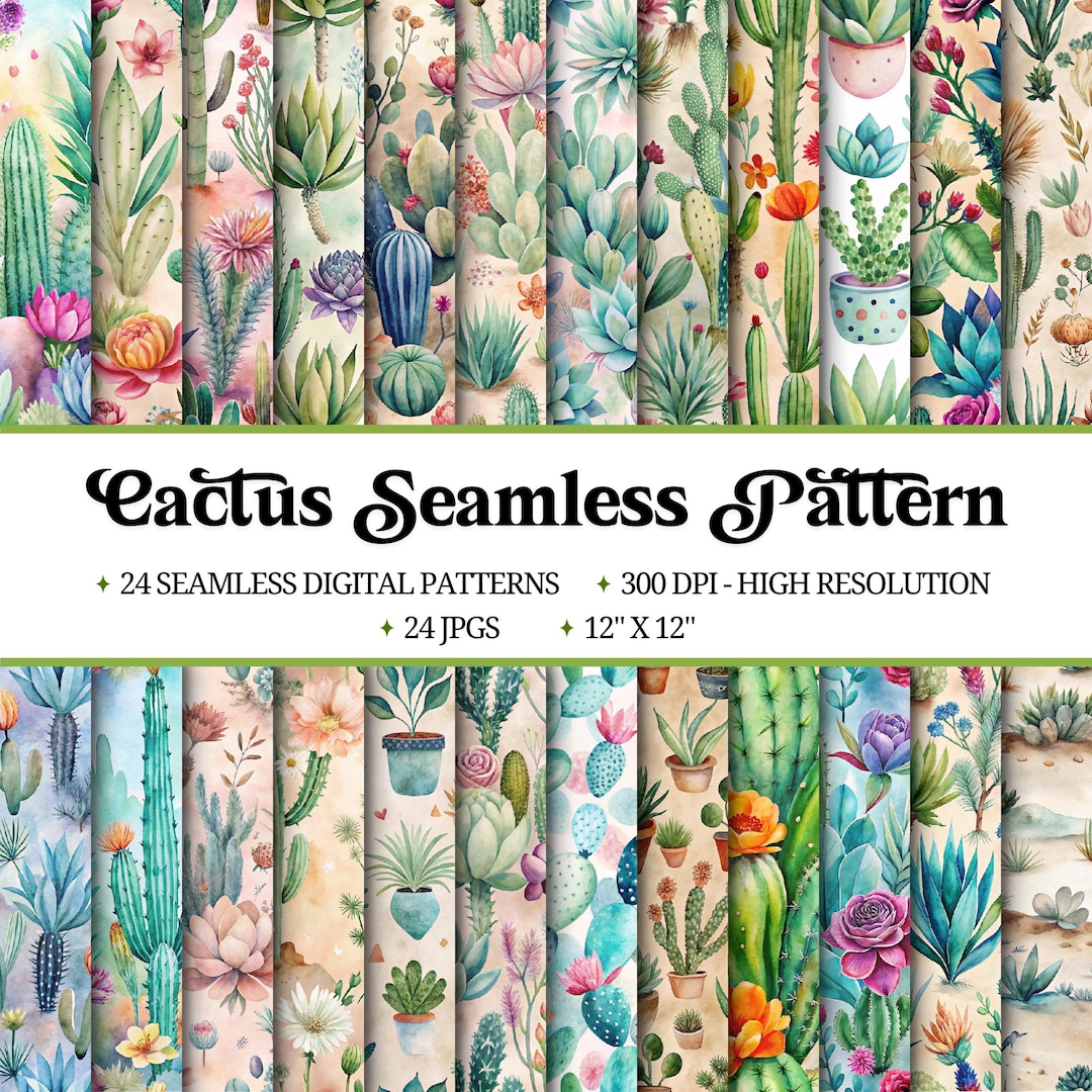 Simplicity Cactus Pattern Cactus Seamless Patterns: Printable Crafting Paper (digital Download ...