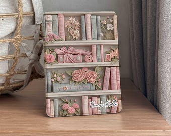 Personalized Pink Bookshelf Kindle Case: Auto Wake/Sleep