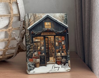 Personalized Kindle Case with Strap: Vintage Bookshop Design