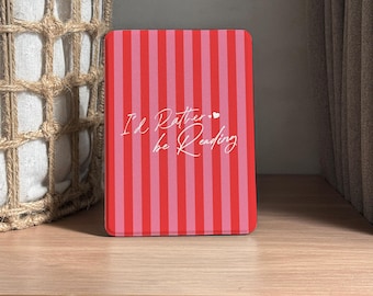 I'd Rather Be Reading Kindle Paperwhite Case with Strap, Red & Pink Bookish Cover for KoBo,Kindle Oasis, ColorSoft, Cute Gift for Book Lover