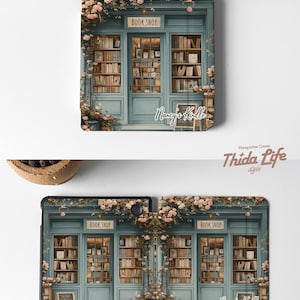 retro green Kindle case with a vintage bookstore theme, compatible with Paperwhite 11th 6.8, Kindle Oasis, Kindle Colorsoft, and Kobo Clara. Features custom name option, hand strap, and auto wake/sleep function for convenience and style.