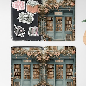 retro green Kindle case with a vintage bookstore theme, compatible with Paperwhite 11th 6.8, Kindle Oasis, Kindle Colorsoft, and Kobo Clara. Features custom name option, hand strap, and auto wake/sleep function for convenience and style.