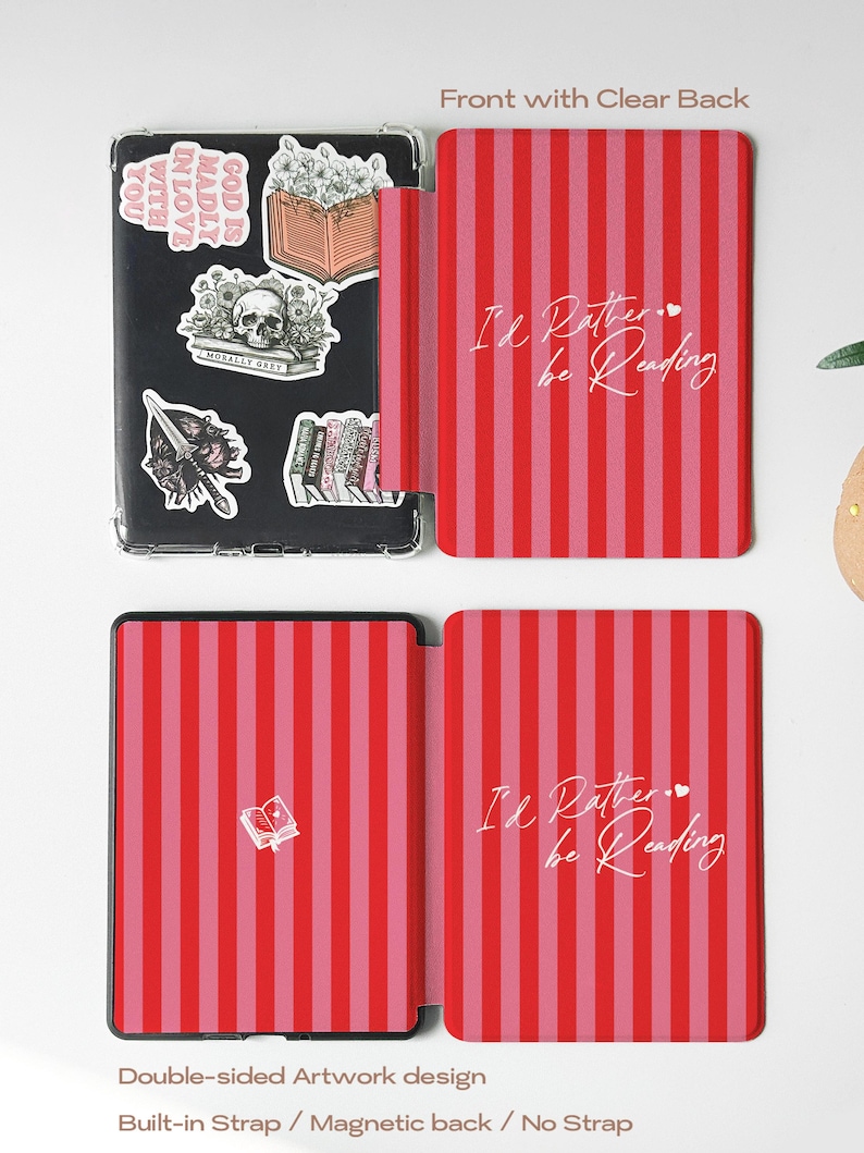 Red and pink striped Kindle case with handwritten-style script that reads “I’d Rather be Reading,” accented by two tiny hearts — a sweet and sassy nod to every book lover’s true priorities. A heartfelt gift for the friend who always sneaks a novel into their bag, your favorite coworker who reads on their lunch break, or anyone who’d rather be curled up with a good story than doing literally anything else. Perfect for Valentine’s Day, Galentine’s Day, or just because they deserve a little joy.
