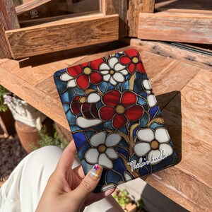 Stained Glass Flower Kindle 11th with Strap, Kindle Paperwhite 12th with Magnetic back, ColorSoft, Kobo, Reader Gifts, Paperwhite 6.8"